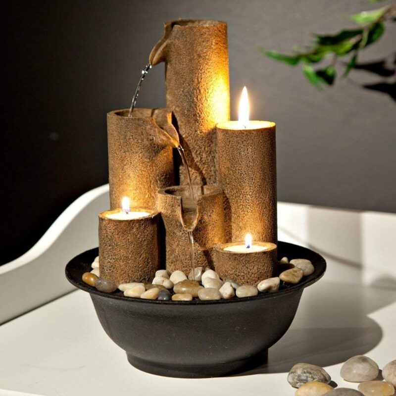 Alpine Corporation WCT202 Indoor Tabletop Tiered Water Fountain Featuring 3 Candles for Desktop and Table, 11", Brown - Image 12