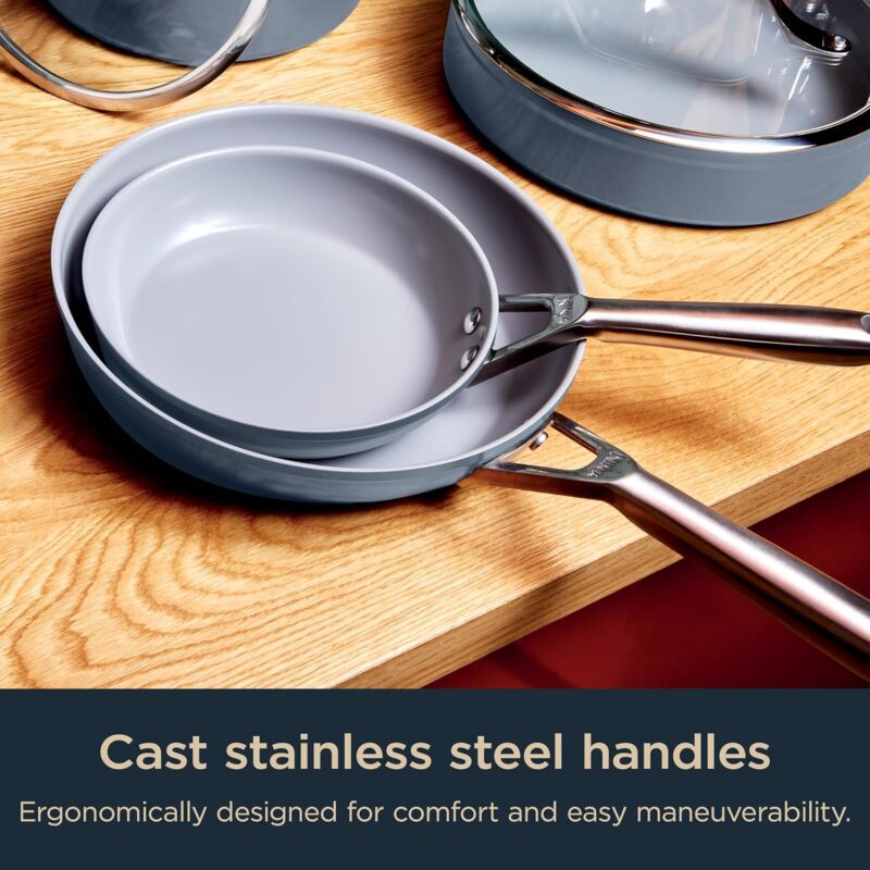 Ninja Ceramic Pro 14-Piece Cookware Set, Non-Stick Pots & Pans Set with Glass Lids, PTFE Free, Ceramic Coated, Oven Safe, All Stovetops & Induction Compatible, Midnight Blue, CW39014MM - Image 10
