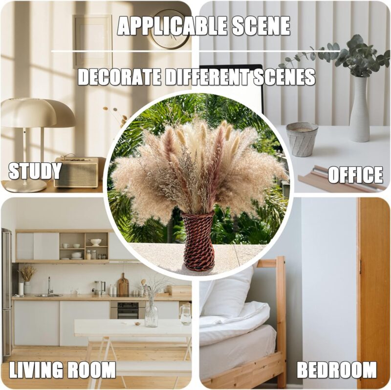 100Pcs Pampas Grass Boho Home Decor 17 inch Natural Dried Flowers-Pampas Grass Contains Bunny Tails White Pampas Brown Pampas.Boho Decor for Farmhouse Wedding Boho Wall Bathroom Office Kitchen… - Image 6