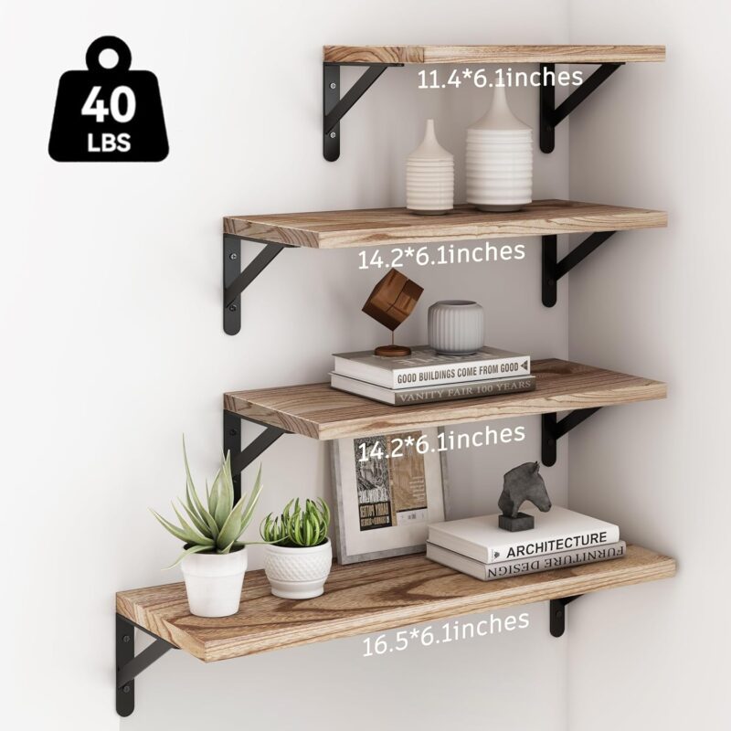 YGEOMER Floating Shelves for Wall Different Sizes Farmhouse Wall Shelf for Bedroom, Bathroom Storage, Living Room and Kitchen Decor(Set of 4) - Image 3