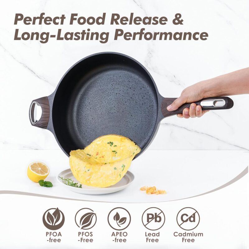 SENSARTE Nonstick Frying Pan Skillet with Lid, 12 Inch Large Deep Frying Pan, 5 Qt Non Stick Saute Pan with Cover, Induction Pan, Healthy Non Toxic Cooking Pan with Helper Handle, PFOA PFOS Free - Image 2