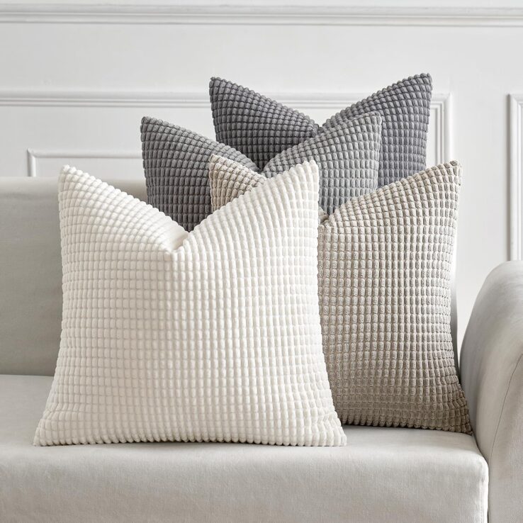 MIULEE Timeless Neutral Pillow Covers 18x18 Inch Set of 4 Mid Century Modern Grey Throw Pillows Rustic Corduroy Couch Pillowcases Nordic Home Decor for Sofa Cushion Living Room Bed