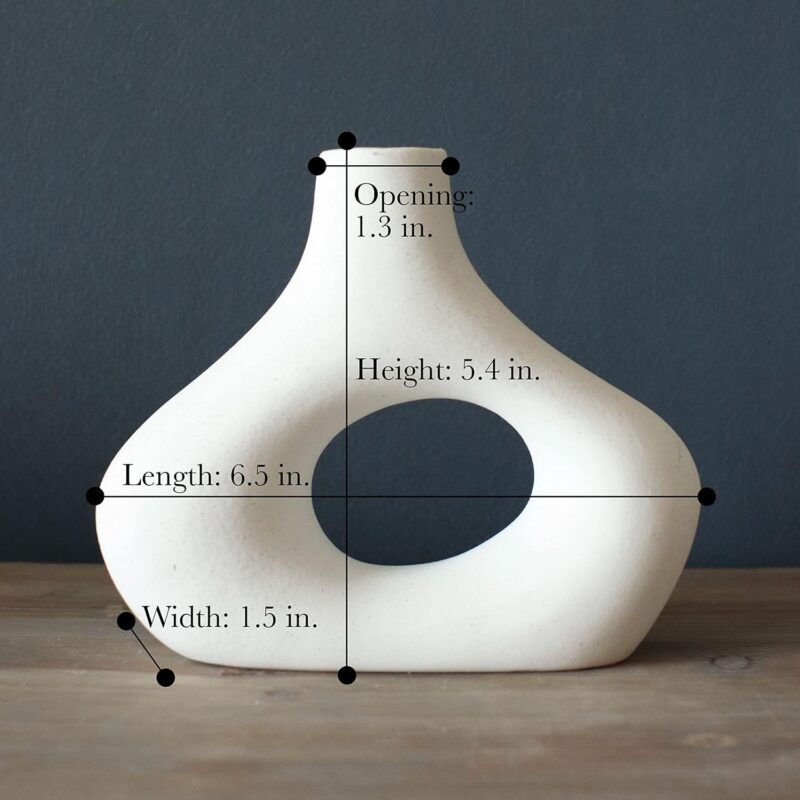 Carrot's Den Donut Vase, Set of 2 - Minimalist Nordic, White Ceramic Hollow Donut Vase Decor | Table Centerpiece, Olive Plant, Wedding, Living Room, Bookshelf, Office, Modern Home, Entryway, Console - Image 4