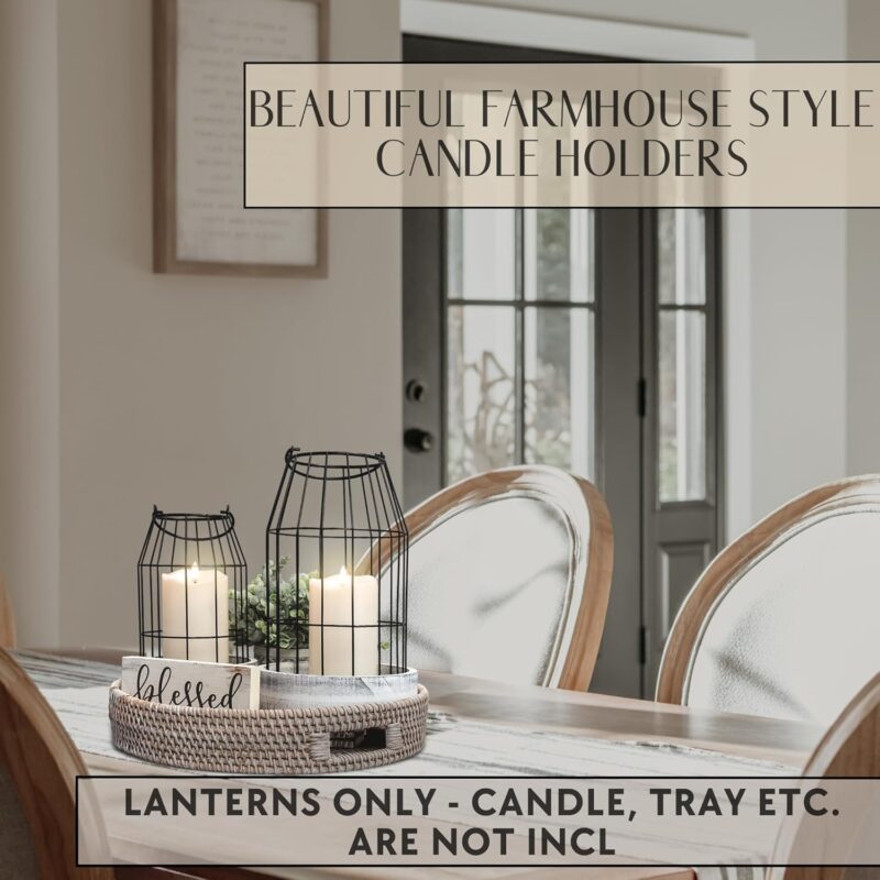 Rustic Farmhouse Lantern Decor Set of 2 - Stylish Decorative Lanterns for Your Living Room, Fireplace Mantle or Kitchen Dining Table - Modern Upscale Beauty for Your Entire Home - Image 3