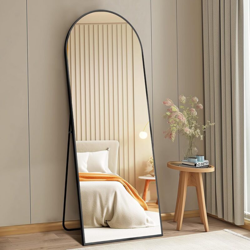 DUMOS Arched Full Length Mirror with Stand 64"x21" Floor Standing Aluminum Frame for Bedroom Body Hanging Leaning Modern Simple Home Decor Shatter-proorf Nano Glass Wall Living Room Cloakroom Black - Image 6