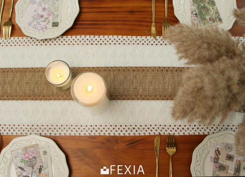 FEXIA Boho Table Runner for Christmas Home Decor with Tassels 72 Inches Long Farmhouse Rustic Table Runner Macrame Burlap Table Decoration for Living Room Bridal Shower(12x72 Inches) - Image 6