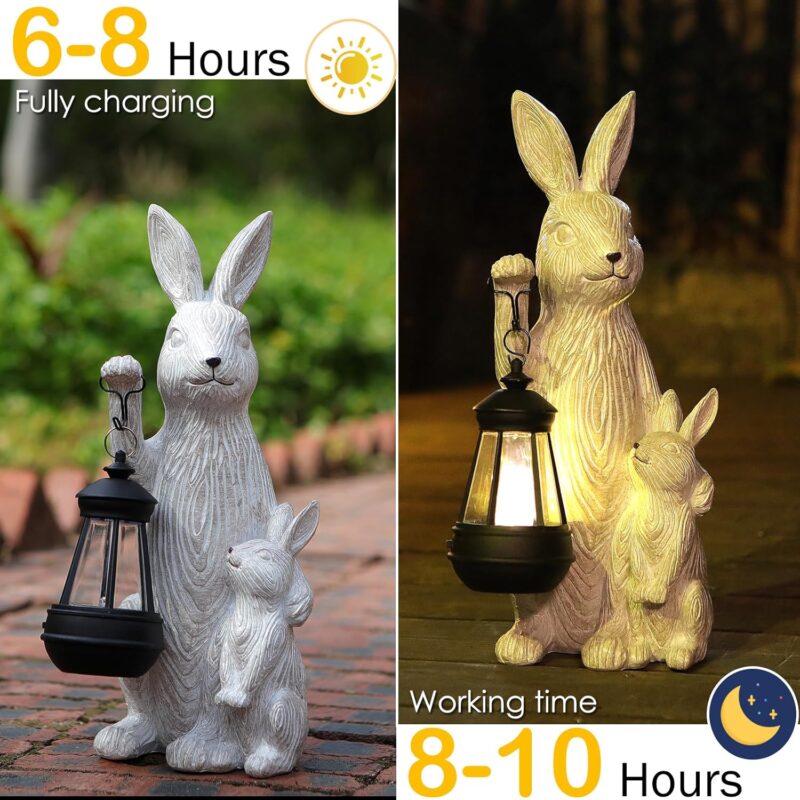 Solar Garden Statues Bunny Decor with LED Lights Home Decorations Outdoor Garden Rabbit Statue for Patio, Balcony, Yard, Lawn Ornament - Unique Housewarming Birthday Gifts for Women - Image 2