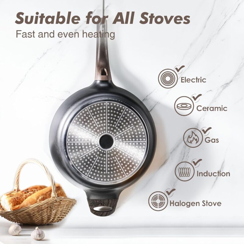SENSARTE Nonstick Frying Pan Skillet with Lid, 12 Inch Large Deep Frying Pan, 5 Qt Non Stick Saute Pan with Cover, Induction Pan, Healthy Non Toxic Cooking Pan with Helper Handle, PFOA PFOS Free - Image 3
