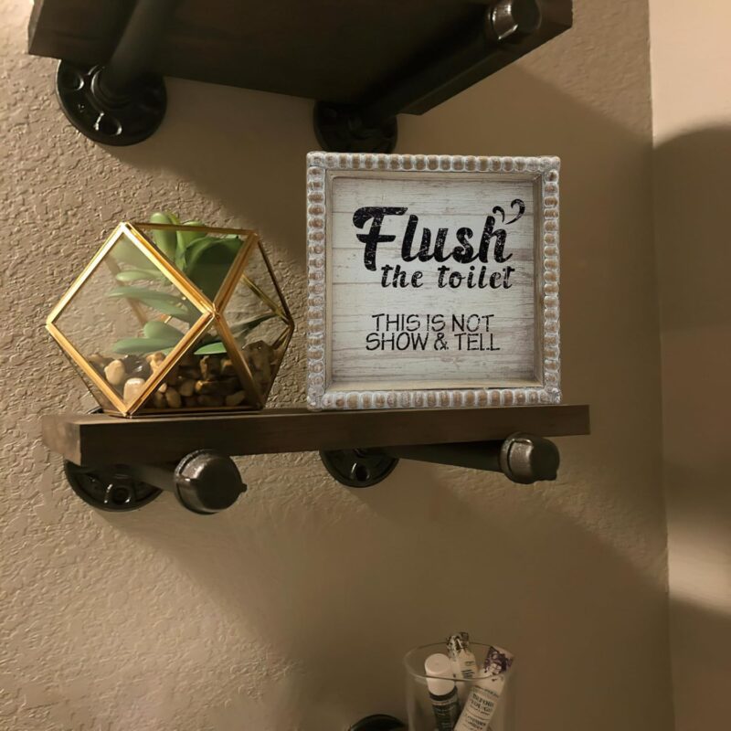 6.3" Flush Toilet Sign Bathroom Rules White Black, Farmhouse Shelf Antique Boho Funny Restroom Quote, Guest Supplies Decor Signage, Vintage Home Gender Neutral Small Women Man - Image 3