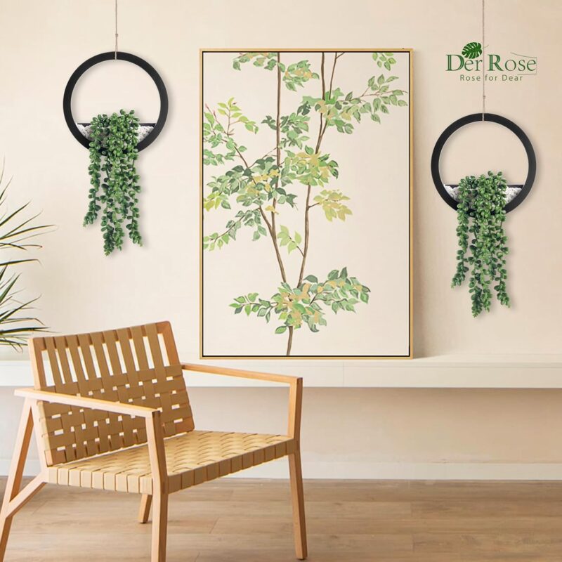 Der Rose 2 Pack Fake Plants Hanging Artificial Succulents Plants in Black Pots for Living Room Bathroom Accessories Boho Wall Decor - Image 2