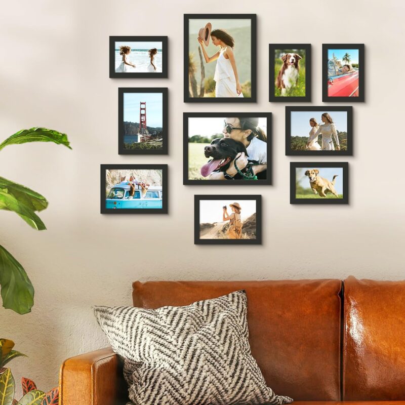 upsimples 10 Pack Picture Frames Collage Wall Decor for Mounting or Tabletop Display, Photo Gallery Frame Set for Family, Multi Sizes Including 8x10, 5x7, 4x6, Black - Image 4