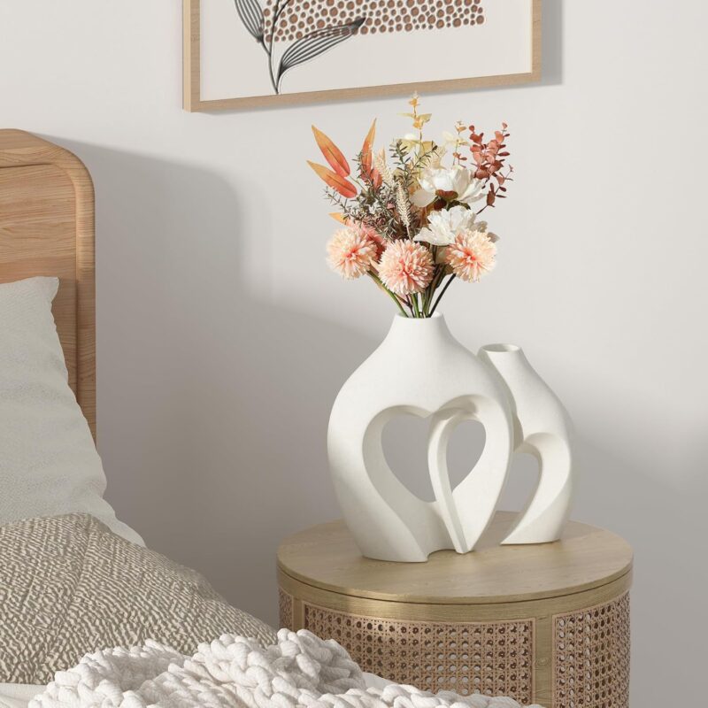 White Vases for Decor, Heart Shaped Ceramic Vase Set of 2, Nordic Heart Shaped Vases, Minimalist Decorative Vase for Table Centerpiece Wedding Dining Living Room Office House Decoration - Image 5