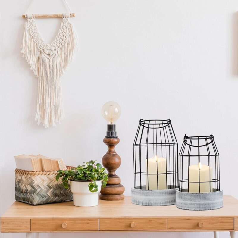 Rustic Farmhouse Lantern Decor Set of 2 - Stylish Decorative Lanterns for Your Living Room, Fireplace Mantle or Kitchen Dining Table - Modern Upscale Beauty for Your Entire Home - Image 8