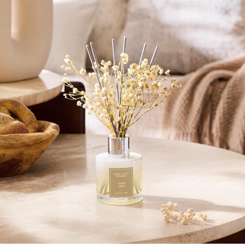 Airkeep Reed Diffuser Set,3.38 fl oz (100 ml) - Clean Linen Oil Diffusers with 8 Reed Sticks,Home Fragrance Reed Diffuser for Bathroom Shelf Decor - Image 2