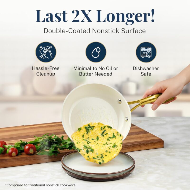GOTHAM STEEL 12 Pc Ceramic Cookware Set Nonstick, Pots and Pans Set Non Stick for Kitchen with Frying Pan, Sauce Pan, Pots and Pans for Cooking, Non Toxic Cookware Sets, Oven and Dishwasher Safe - Image 3