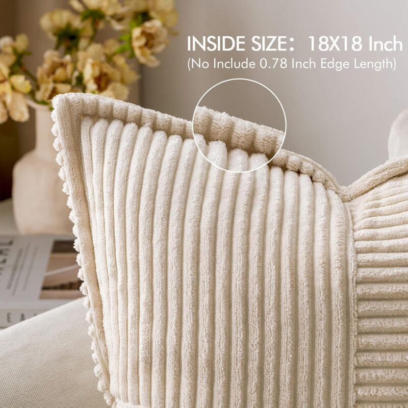 MIULEE Corduroy Pillow Covers with Splicing Set of 2 Super Soft Boho Striped Pillow Covers Broadside Decorative Spring Throw Pillows for Couch Cushion Livingroom 18x18 inch, Beige - Image 2