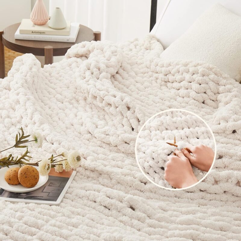 L'AGRATY Chunky Knit Blanket Throw,Soft Chenille Yarn Throw 50x60，Handmade Thick Cable Knit Crochet Blanket, Large Rope Knot Throw Blanket for Couch Home Decor - Image 3