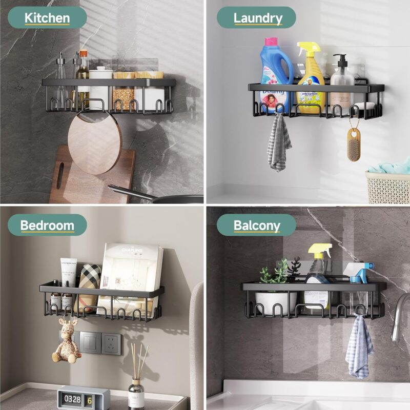 Veken Stainless Steel Shower Caddy 6-Pack, No Drilling & Rustproof, Waterproof Adhesive Shelves Rack with Soap Holder, Large Capacity Bathroom Organizers and Storage, Wall-Mounted Kitchen & Home Decor - Image 8