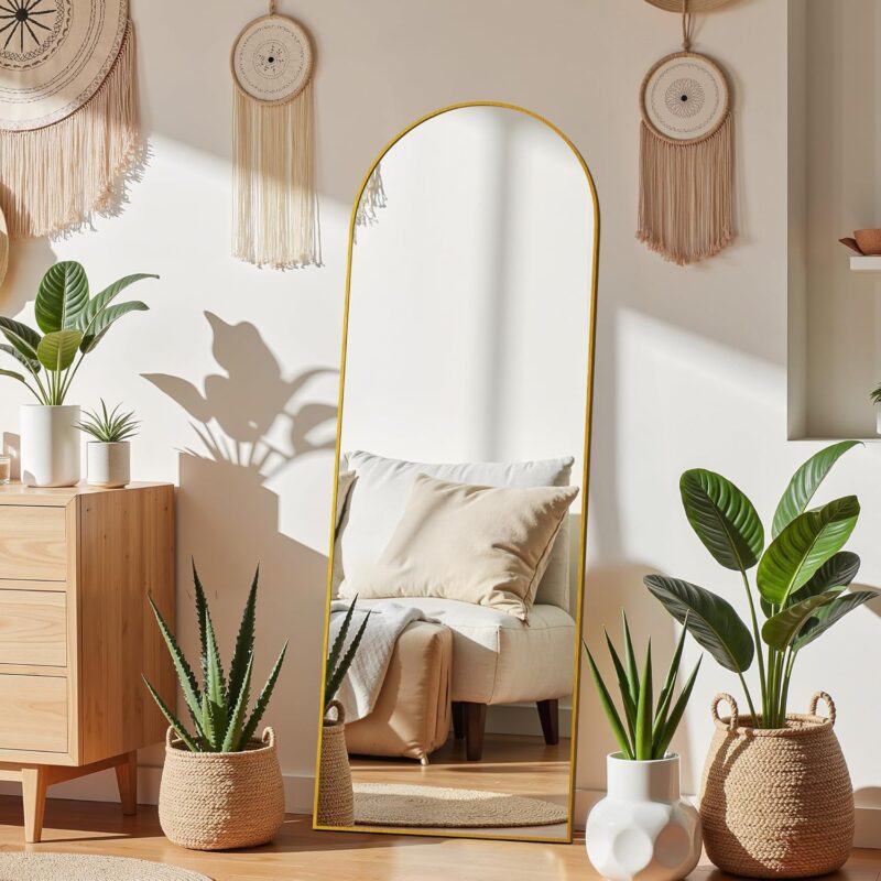 Arched Mirror Full Length, 59"x16" Body Wall Mirrors with Shatter-Proof Glass, Mirror Full Length for Home Decor, Arch Aluminum Frame Mirror for Bedroom Cloakroom, Gold - Image 2