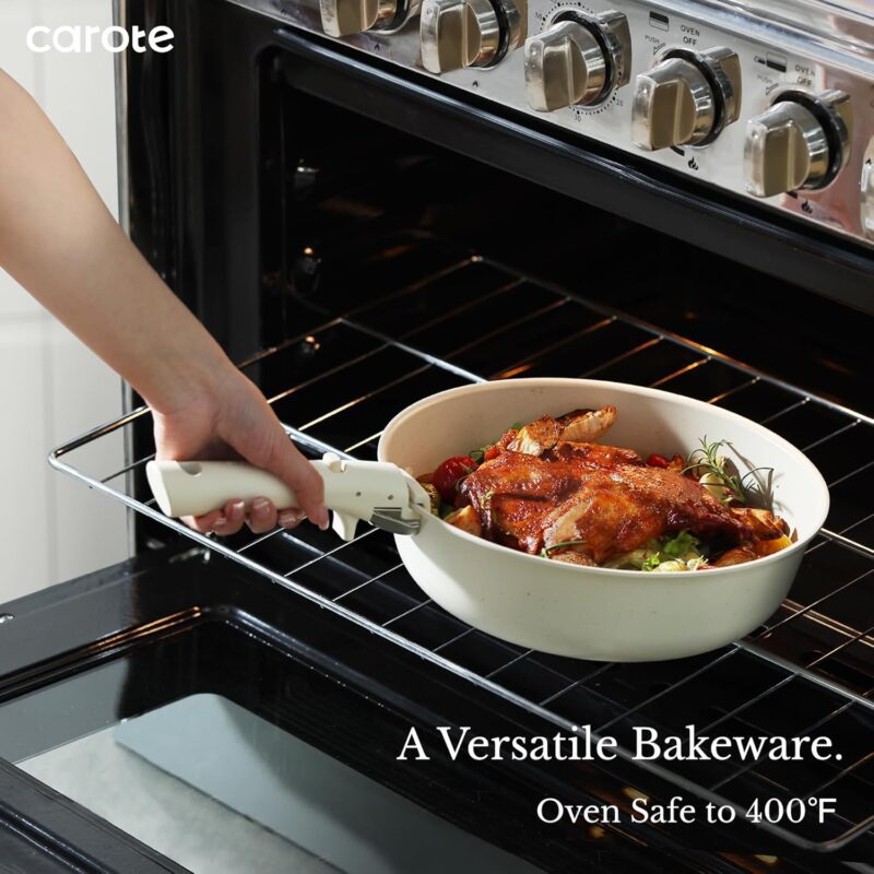 CAROTE 11pcs Pots and Pans Set, Nonstick Cookware Detachable/Removable Handle, Induction RV Kitchen Set, Oven Safe, Cream White - Image 4