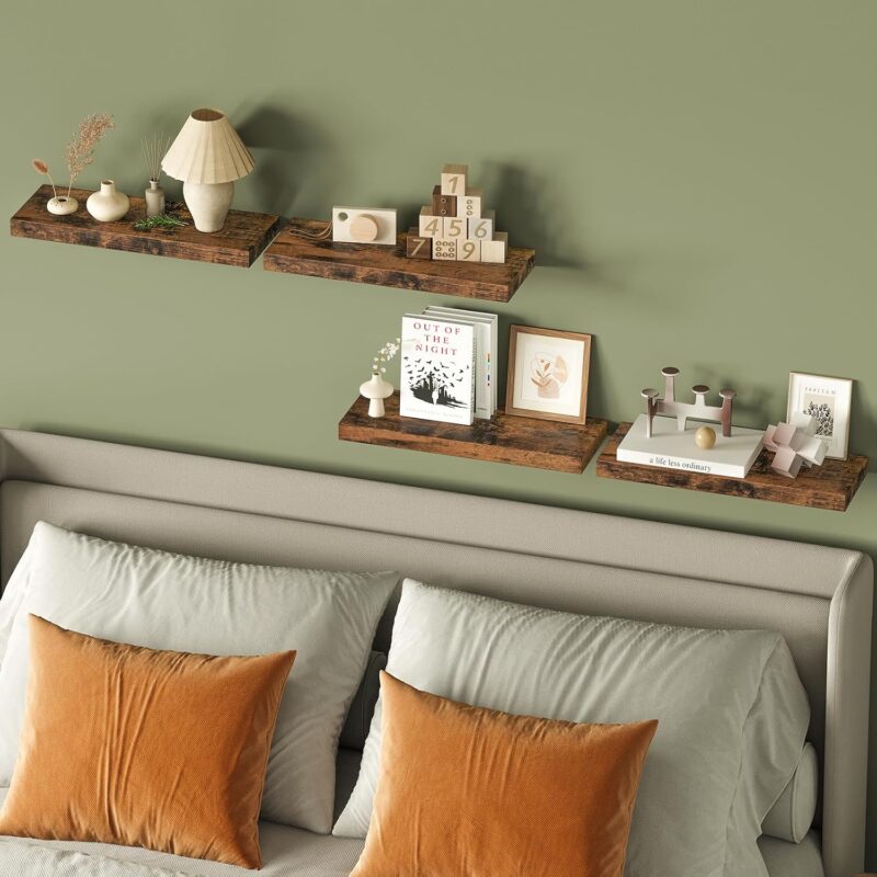 Fixwal 15.8in Floating Shelves, Rustic Wood Finish Wall Shelves Set of 4, Shelves for Wall Decor, with Invisible Brackets for Bathroom, Living Room,Bedroom and Kitchen(Rustic Brown) - Image 8