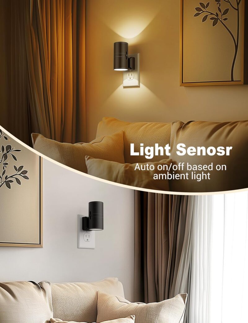 Night Lights Plug into Wall, Dimmable Night Light Plug in, Modern Night Lights with Dusk to Dawn Light Sensor, Soft White 3000K, 0-100LM Adjustable Brightness Nightlight for Hallway Bedroom, 2 Pack - Image 3