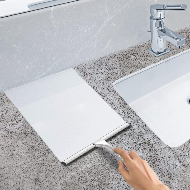 All-Purpose Stainless Steel Shower Squeegee for Shower Glass Door with 2 Adhesive Hooks, Bathroom Cleaner Tool Household Window Mirror Squeegee , Cleaning Tile Wall, Car, 10 Inch Silver - Image 5