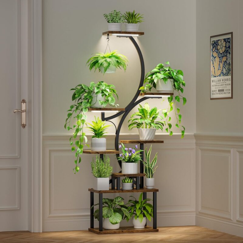 Plant Stand Indoor with Grow Lights - 8 Tiered Plant Shelf Indoor, 62" Corner Plant Stand for Indoor Plants Multiple, Metal Tall Plant Flower Holder, S-Shaped Plant Rack for Home, Patio(Patent Design) - Image 9