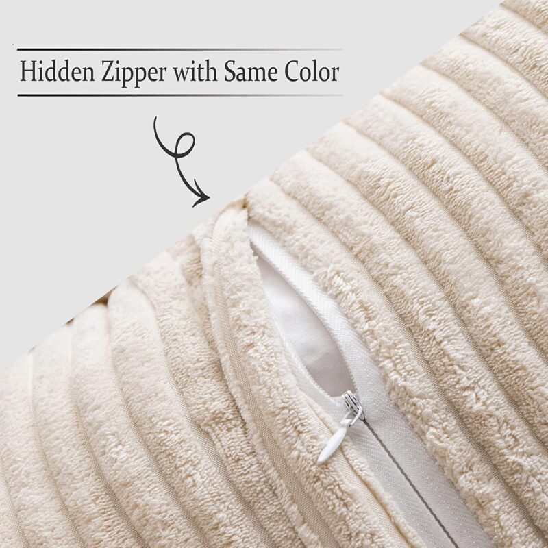 MIULEE Corduroy Pillow Covers with Splicing Set of 2 Super Soft Boho Striped Pillow Covers Broadside Decorative Spring Throw Pillows for Couch Cushion Livingroom 18x18 inch, Beige - Image 3