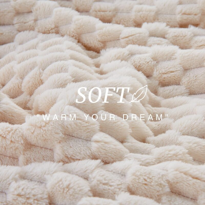 EXQ Home Fleece Throw Blanket for Couch or Bed - 3D Imitation Turtle Shell Jacquard Decorative Blankets - Cozy Soft Lightweight Fuzzy Flannel Blanket Suitable for All Seasons(50"×60",Beige) - Image 6