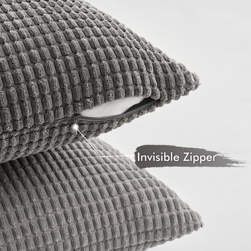 MIULEE Timeless Neutral Pillow Covers 18x18 Inch Set of 4 Mid Century Modern Grey Throw Pillows Rustic Corduroy Couch Pillowcases Nordic Home Decor for Sofa Cushion Living Room Bed - Image 5