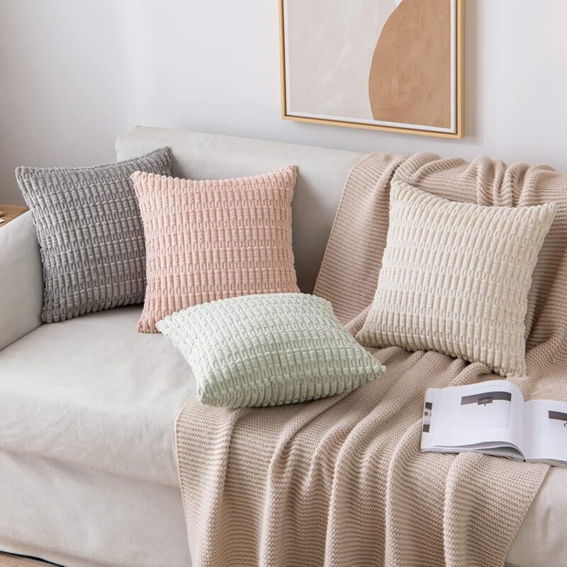 MIULEE Pack of 2 Corduroy Decorative Throw Pillow Covers 18x18 Inch Soft Boho Striped Pillow Covers Spring Modern Farmhouse Home Decor for Sofa Living Room Couch Bed Cream White - Image 4