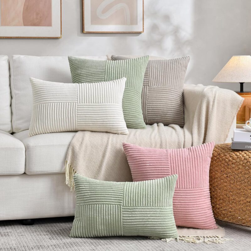 Fancy Homi 2 Packs Rust Boho Decorative Throw Pillow Covers 18x18 Inch for Couch Bed Sofa, Farmhouse Fall Home Decor, Soft Corss Corduroy Patchwork Textured Terracotta Accent Cushion Case 45x45 cm - Image 9