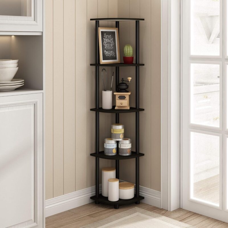Furinno Turn-N-Tube 5 Tier Corner Display Rack Multipurpose Shelving Unit, 1-Pack, Espresso/Black - Image 2