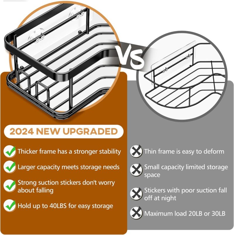 MAXIFFE Shower Caddy Organizer, 3-Pack Corner Shower Caddy Organizer Shelves Storage Rack Accessories for Bathroom Countertop Home Decor Set, Black - Image 6