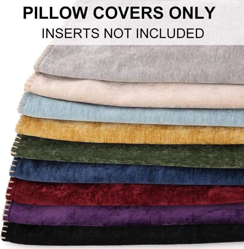 decorUhome Chenille Soft Spring Throw Pillow Covers 18x18 Set of 2, Farmhouse Velvet Decorative Pillow Covers with Stitched Edge for Couch Sofa Bed, Forest Elf - Image 6