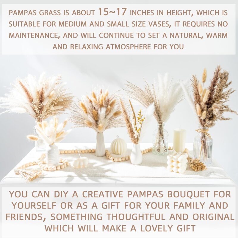 96PCS Natural Dried Pampas Grass Boho Home Decor Bouquet Phragmites Dried Flowers Bouquet for Wedding Floral Arrangements Home Decorations (96PCS) - Image 6