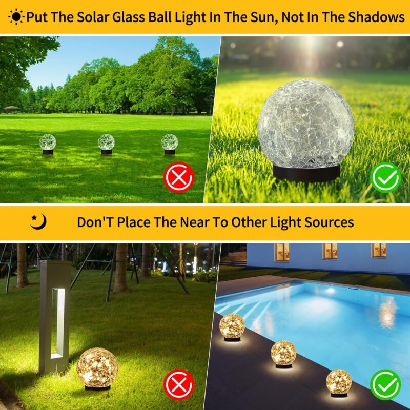 Solar Globe Lights Outdoor Waterproof-Solar Balls Garden-Cracked Glass Ball Solar Lights Outdoor-Solar Orbs Outside-Outdoor Decorations Patio & Yard Lawn Backyard Decor (GUO-XBQ-2-2-2) - Image 2
