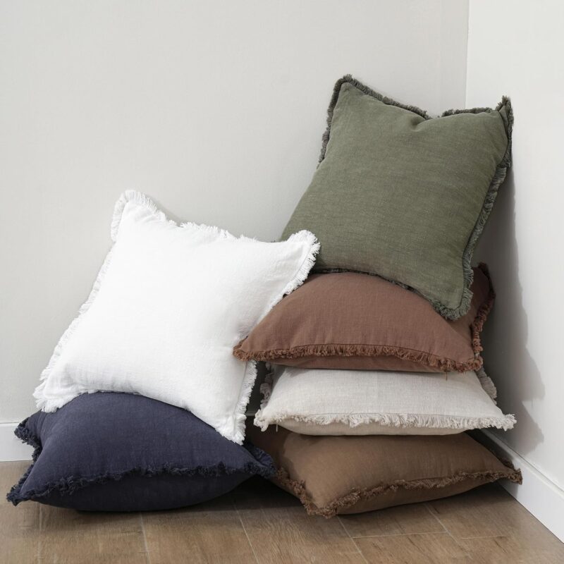Foindtower Set of 2 Decorative Linen Fringe Throw Pillow Covers Cozy Boho Farmhouse Cushion Cover with Tassels Soft Accent Pillowcase for Couch Sofa Bed Living Room Home Decor,18×18 Inch,Olive Green - Image 6