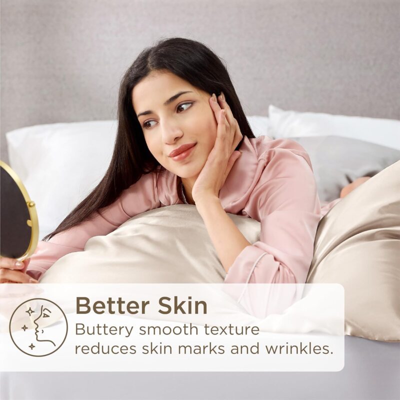 Bedsure King Size Satin Pillowcase Set of 2 - Beige Silky Pillow Cases for Hair and Skin with Envelope Closure, Similar to Silk Pillow Cases, Gifts for Women Men, 20x36 Inches - Image 4