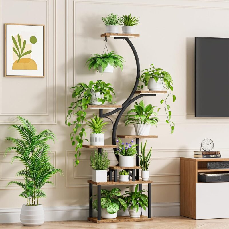 Plant Stand Indoor with Grow Lights - 8 Tiered Plant Shelf Indoor, 62" Corner Plant Stand for Indoor Plants Multiple, Metal Tall Plant Flower Holder, S-Shaped Plant Rack for Home, Patio(Patent Design) - Image 4