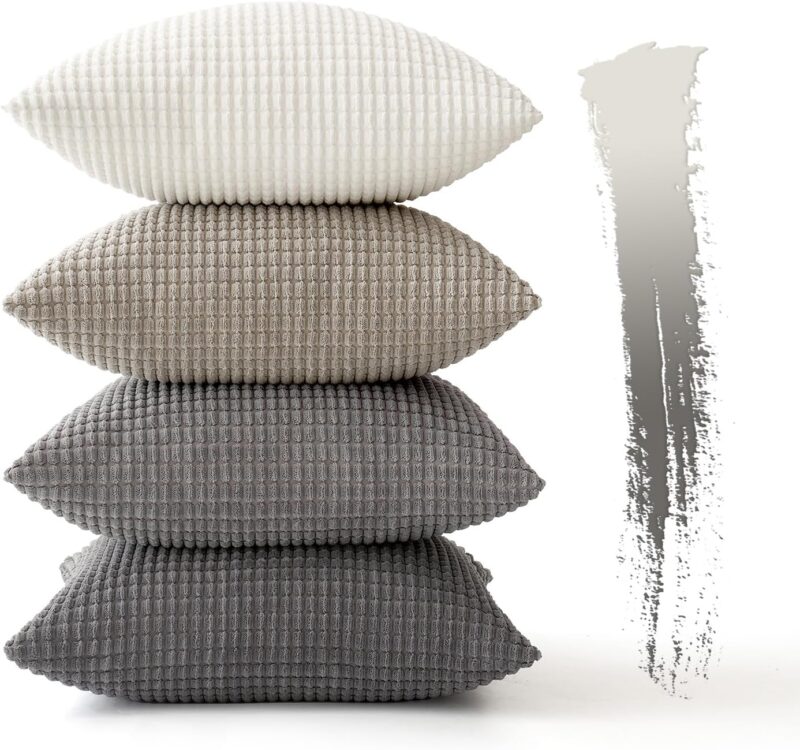 MIULEE Timeless Neutral Pillow Covers 18x18 Inch Set of 4 Mid Century Modern Grey Throw Pillows Rustic Corduroy Couch Pillowcases Nordic Home Decor for Sofa Cushion Living Room Bed - Image 6