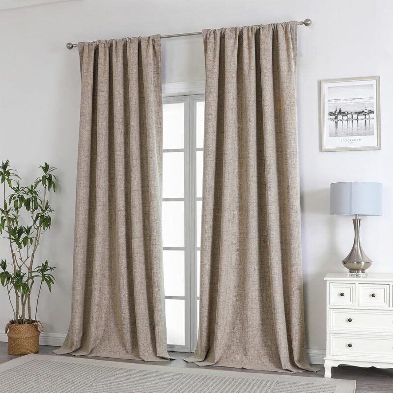 Joydeco Natural Linen Curtains 84 inch Length 2 Panels Set Burg 100% Blackout Long Drapes for Bedroom Living Room Black Out Darkening Curtain Thermal Insulated Back tab Rod Pocket(52x84 inch,Linen) - Image 7