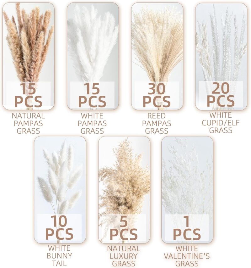 96PCS Natural Dried Pampas Grass Boho Home Decor Bouquet Phragmites Dried Flowers Bouquet for Wedding Floral Arrangements Home Decorations (96PCS) - Image 4
