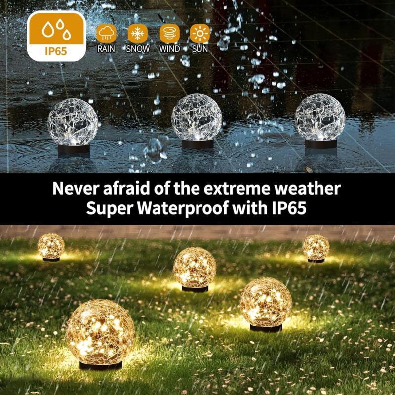 Solar Globe Lights Outdoor Waterproof-Solar Balls Garden-Cracked Glass Ball Solar Lights Outdoor-Solar Orbs Outside-Outdoor Decorations Patio & Yard Lawn Backyard Decor (GUO-XBQ-2-2-2) - Image 3