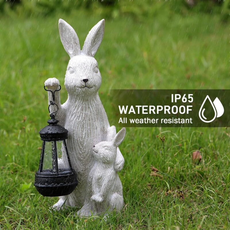 Solar Garden Statues Bunny Decor with LED Lights Home Decorations Outdoor Garden Rabbit Statue for Patio, Balcony, Yard, Lawn Ornament - Unique Housewarming Birthday Gifts for Women - Image 3