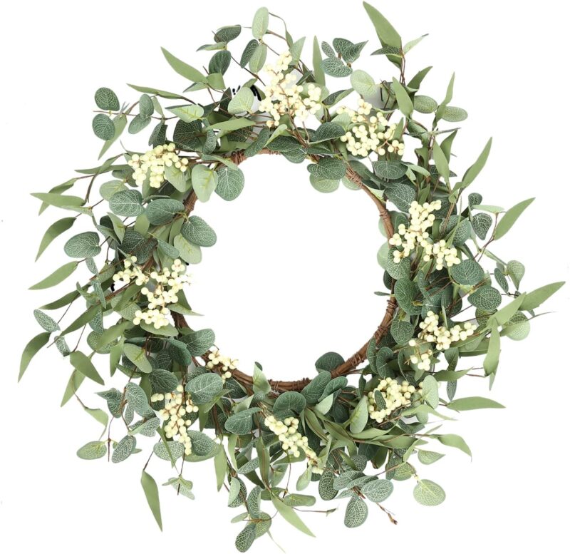 Pinkpum 20'' Eucalyptus Wreath for Front Door, Porch, Window - Green Decor for Home, Farmhouse - Spring, Summer, Fall, All Seasons - Image 9