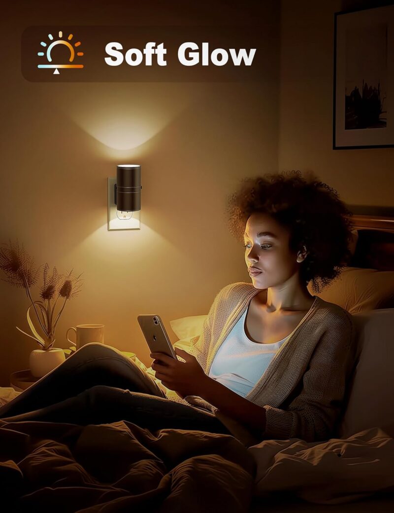 Night Lights Plug into Wall, Dimmable Night Light Plug in, Modern Night Lights with Dusk to Dawn Light Sensor, Soft White 3000K, 0-100LM Adjustable Brightness Nightlight for Hallway Bedroom, 2 Pack - Image 4