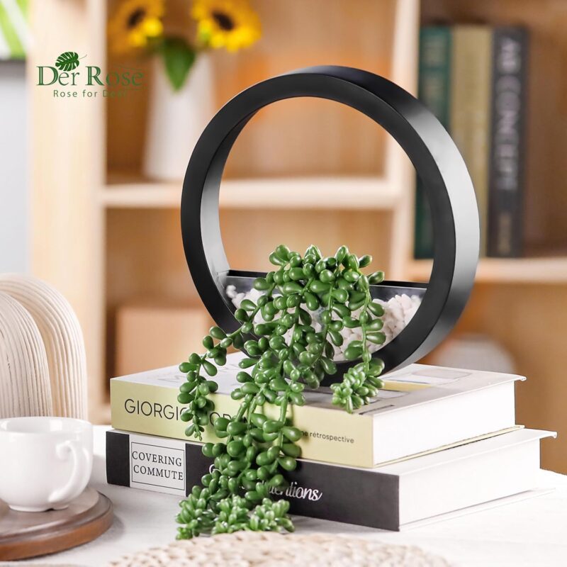 Der Rose 2 Pack Fake Plants Hanging Artificial Succulents Plants in Black Pots for Living Room Bathroom Accessories Boho Wall Decor - Image 6