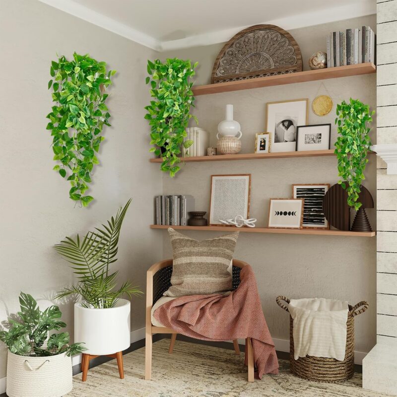 Fake Hanging Plants Vines(2pcs) for Room Decor, Artificial Ivy Greenery Garlands for Home Bedroom Living Aesthetic Kitchen Office Wall Patio Bookshelf,Indoor,Outdoor Farmhouse Decorations(No Basket) - Image 7